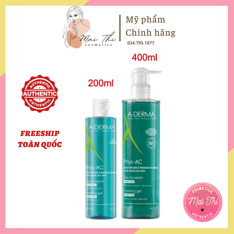 Sữa rửa mặt aderma phys-ac gel moussant purifiant 200ml, 400ml