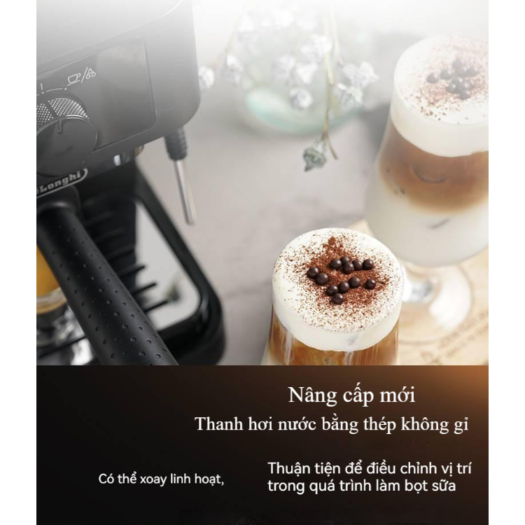 Máy pha cà phê Delonghi Espresso tự động EC235.BK 1100W pha cappucino latte 12bar dùng cho gia đình và văn phòng,Bảo hành 18T,Máy pha cà phê De’Longhi máy pha cafe kèm máy tạo bọt công suất lớn, máy pha cafe kiểu dáng sang trọng dễ dùng