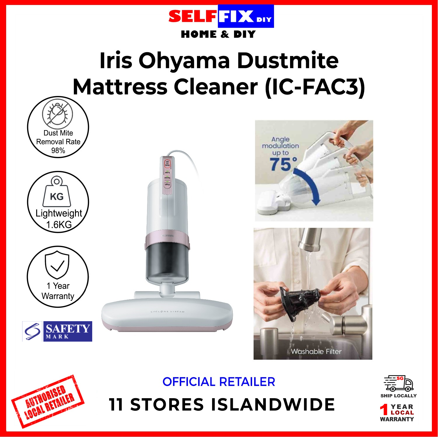 Iris Ohyama Ultra Lightweight Dust Mite Vacuum Cleaner FAC3