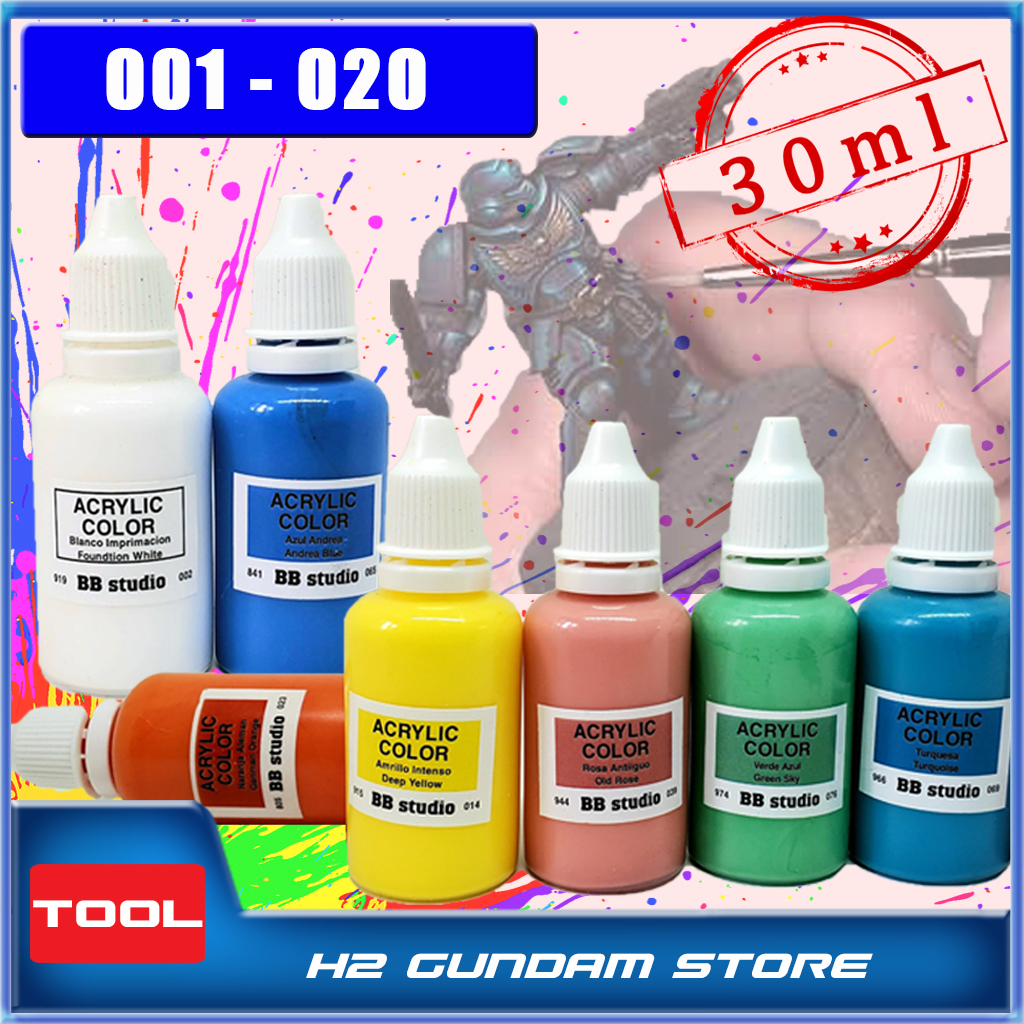 Sơn mô hình gốc Acrylic BB Studio mã 001 - 020 (Tone màu tương tự Vallejo)