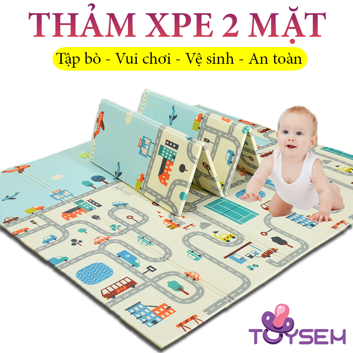 Thảm lót xốp xpe 2 mặt phủ silicon chống thấm 1m8 x 2m - Thảm trải sàn cho bé tập bò, tập đi - Thảm lót chống trơn, chống té - Thảm xếp gọn đa năng Quà tặng sinh nhật cho các bé