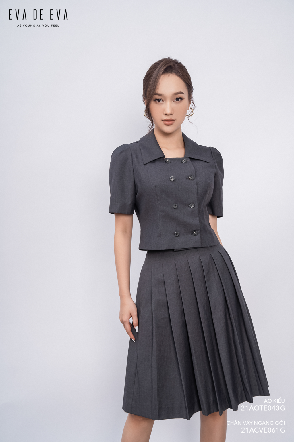 Áo blazer nữ tay ngắn dáng ngắn eva de eva 21aote043g