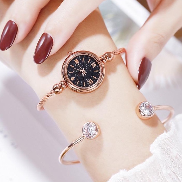 	 Axnat Jam Tangan Wanita Kecil Casual Analog Gelang Rantai Stainless Steel Pasir Korea Vintage Anak R 	