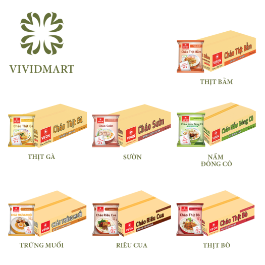 [Thùng] CHÁO ĂN LIỀN VIFON THỊT BẰM / GÀ / SƯỜN / BÒ / NẤM ĐÔNG CÔ / TRỨNG MUỐI / RIÊU CUA (CÓ GÓI THỊT / NẤM) - 70g/GÓI