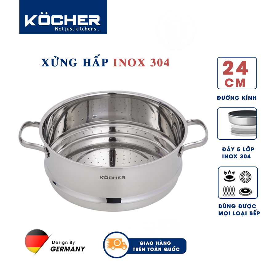 Xửng hấp inox 304, vỉ hấp có tay cầm cao cấp KOCHER size 24cm phù hợp hấp thức ăn, thổi xôi, hấp gà