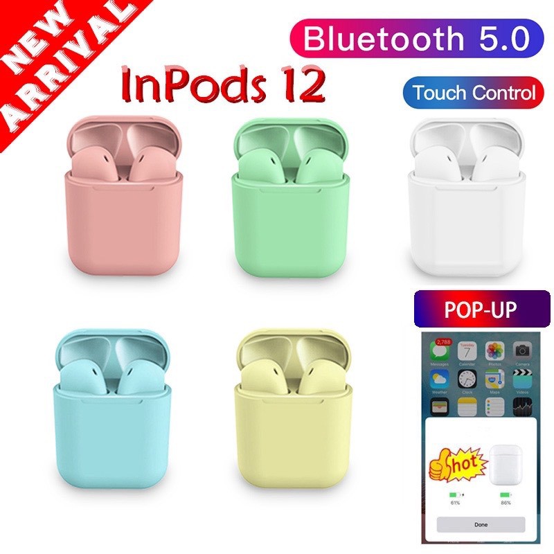 Tai nghe bluetooth không dây ipod i12 TWS gaming nhét tai Tai nghe bluetooth InPods 12 chính hãng âm Superbass Tai nghe không dây InPods 12