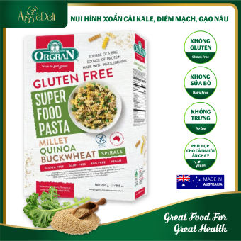 Nui hình xoắn lúa mạch, diêm mạch, hạt kê Orgran - Super Food Pasta Spiral Millet Quinoa Buckwheat 250g