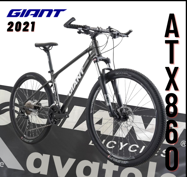 Xe đạp địa hình 2021 Giant ATX 860, Khung sườn hợp kim nhôm ALUXX nhẹ sơn 3 lớp phủ bóng, Hệ thống truyền động Shimano Deore M6000 30speed, Hệ thống Phanh đĩa dầu Tektro, Vành bánh 27.5inches, Màu đen