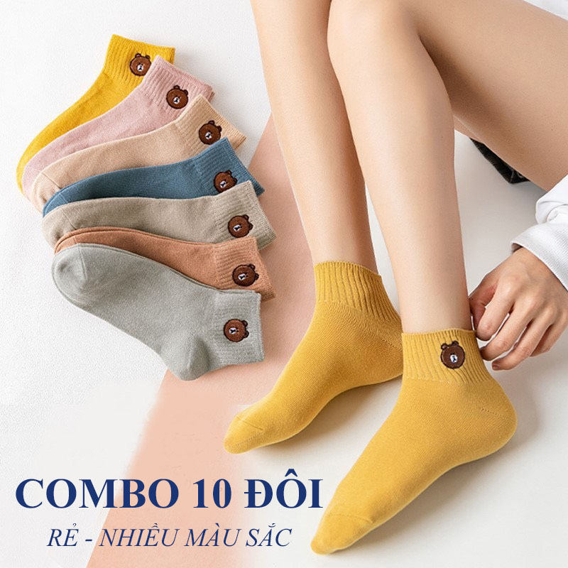 Combo 10 đôi tất vớ hình gấu dễ thương | vớ cổ ngắn cotton hot trend