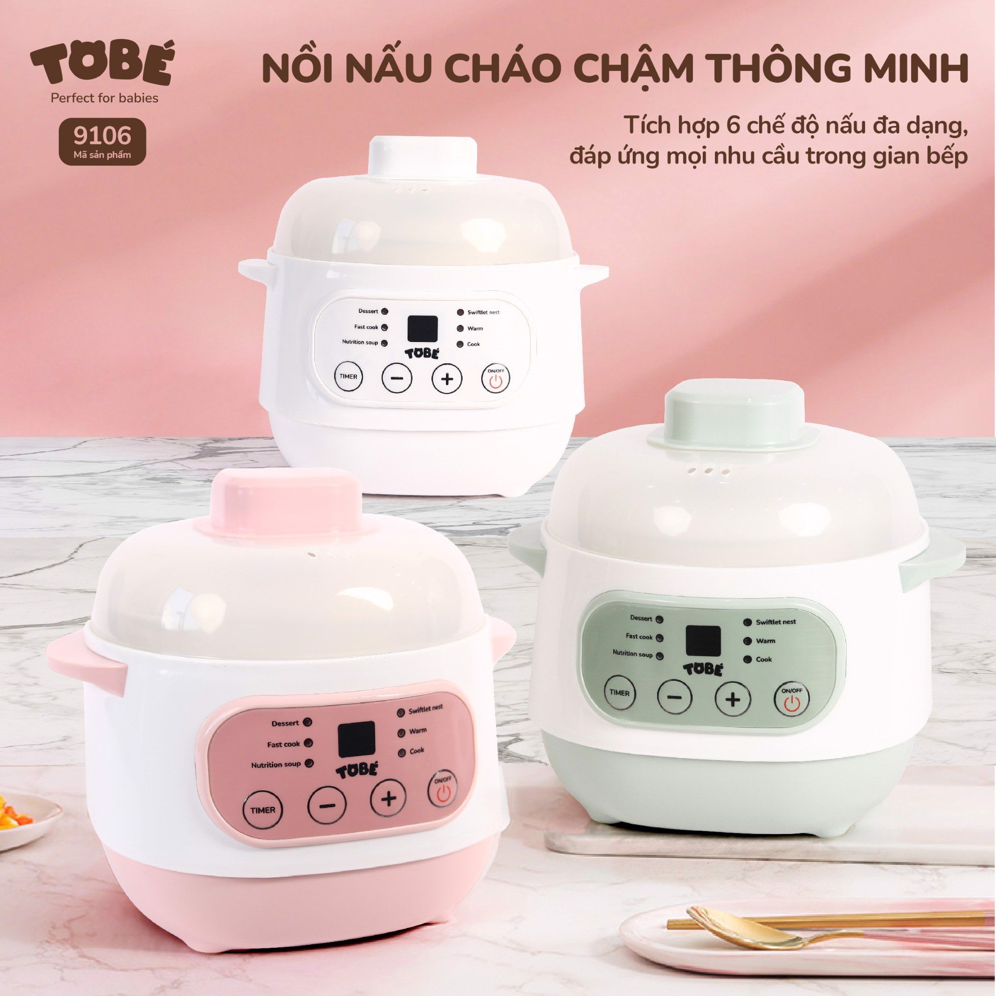 Nồi Nấu Cháo Chậm Thông Minh 6 Chế Độ- Hàng cao cấp chính hãng ToBé tiện lợi cho mẹ an toàn cho bé