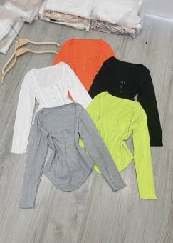 Áo thun body vạt bầu tay dài phối cúc