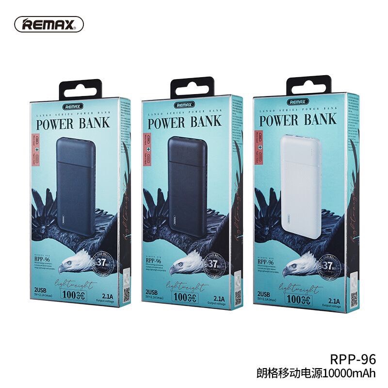 Sạc dự phòng Remax 10000mah Rpp 96 hỗ trợ 2 cổng sạc nhanh 2.1A
