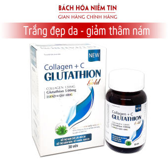 Viên uống  Collagen C  Glutathion Gold - Thành phần collagen, sữa ong chúa, sâm tố nữ giúp đẹp da, tăng nội tiết tố nữ - Hộp 60 viên