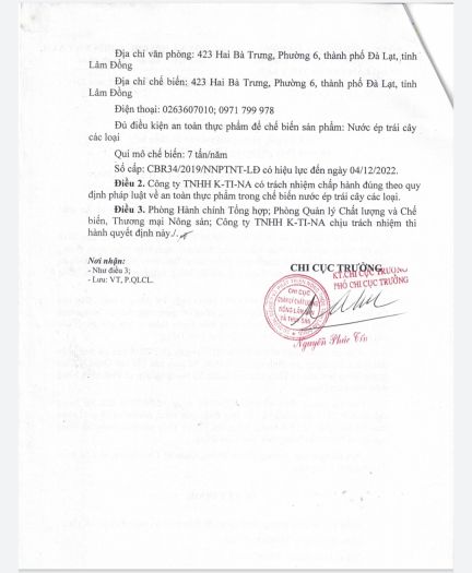 Nước Ép Tắc (Quất) Nguyên Chất Cam Tiên Đà Lạt 500ML