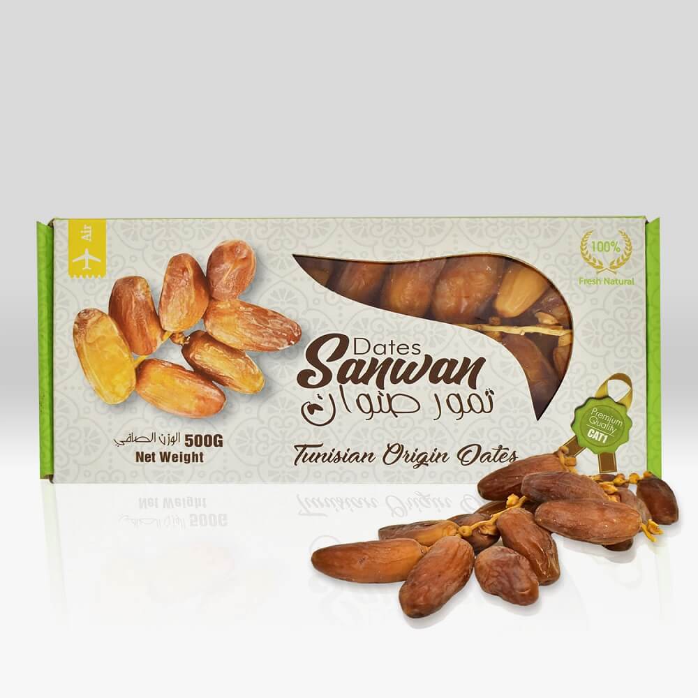 Chà là nguyên cành sanwan tunisia hộp 500g - khô tự nhiên không qua sấy nhiệt, 100% không đường và chất bảo quản - thực phẩm ăn chay