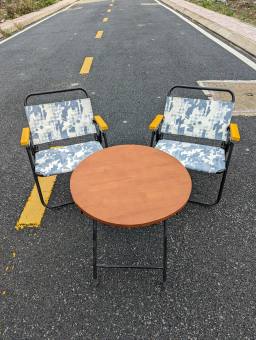 Ghế Xếp Vải Thổ Cẩm Tay Vịn Gỗ - ( Combo 2 ghế Và 1 Bàn ) - Bao Đổi Trả 7 Ngày ( Lỗi Kỹ Thuật )