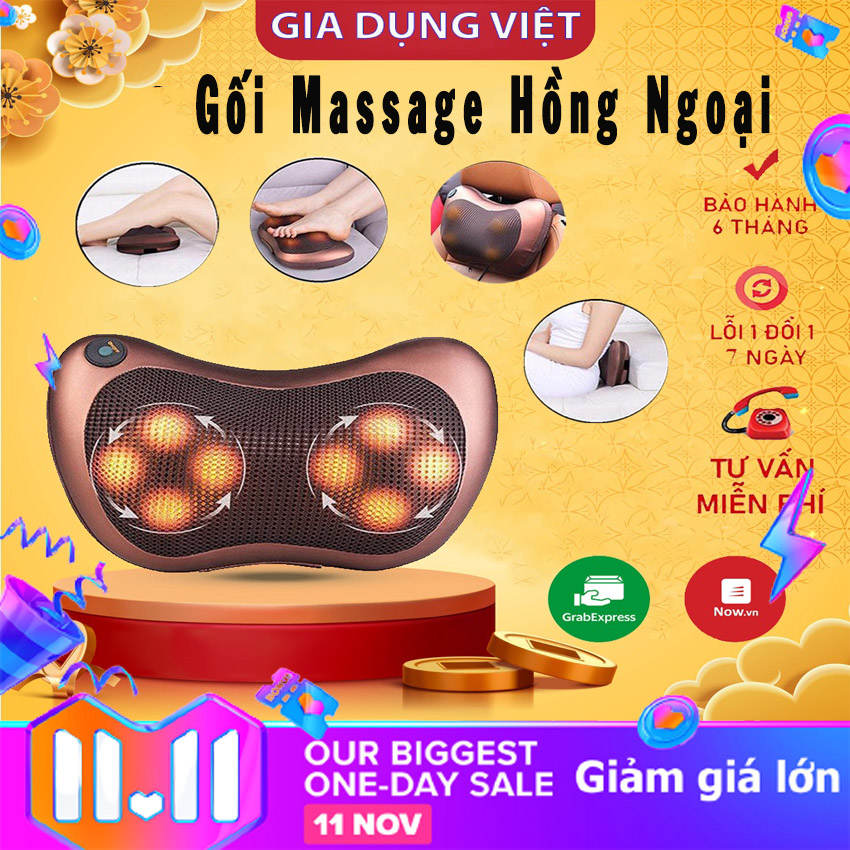 Gối massage đa năng Máy Matxa 8 bi hồng ngoại Nhật Bản LOẠI TỐT Gối masage hồng ngoại Cao Cấp Gối massage hồng ngoại 8 bi xoay 2 chiều. Giảm Đau Mỏi Vai Gáy Toàn Thân.