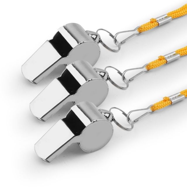 Còi trọng tài inox có dây đeo kiểu dẹp