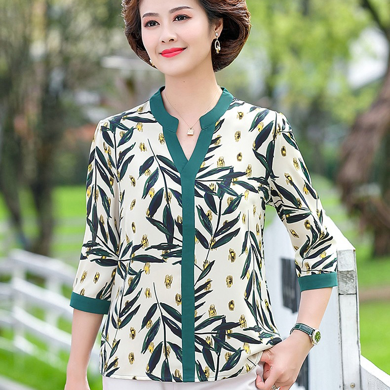 Áo trung niên nữ tay lỡ hoa lá