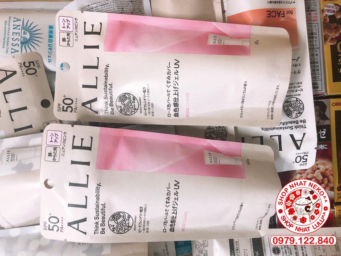 Kem chống nắng Allie Kanebo Nhật Bản dạng gel màu hồng 60g và màu trắng 90g và 40g dành cho da khô