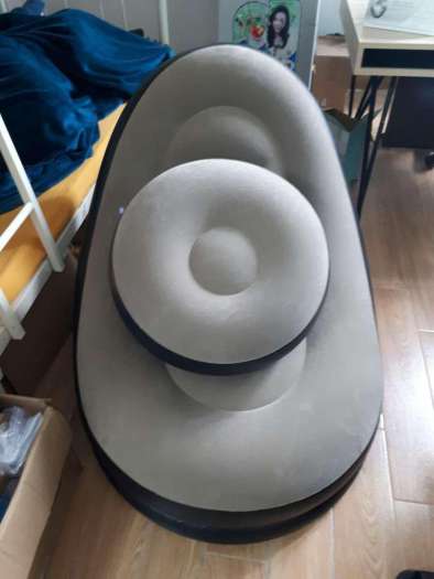 Ghế hơi thư giãn kèm ghế đôn, ghế bơm hơi tựa lưng bọc nhung mềm mịn, ghế thư giãn có gác chân cao cấp, sofa bơm hơi tiện dụng, sofa thư giãn đọc sách - kagu HC011