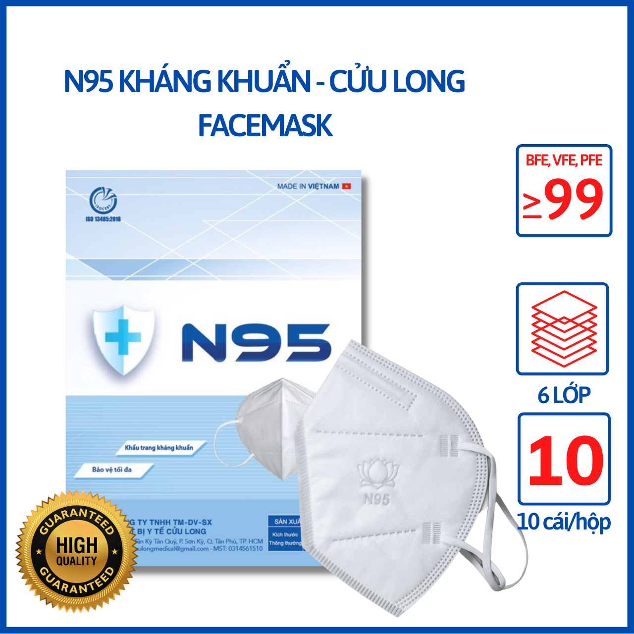 Khẩu trang y tế 6 lớp N95 kháng khuẩn Cửu Long