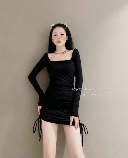 Đầm body cổ vuông dài tay váy body dáng dài - Đầm, váy nữ | ThờiTrangNữ.vn