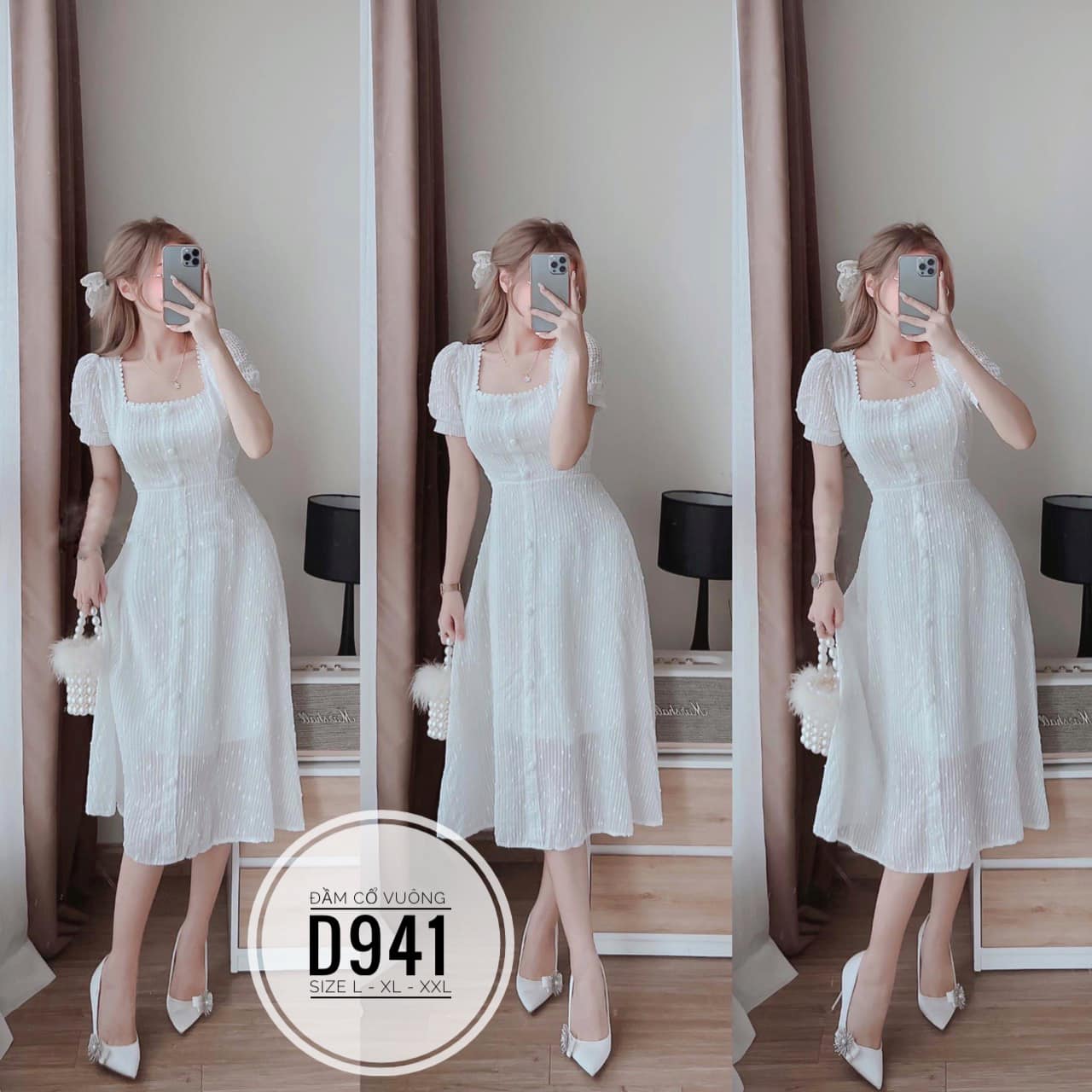 Đầm bigsize tay ngắn phối nút dự tiệc,đi cưới