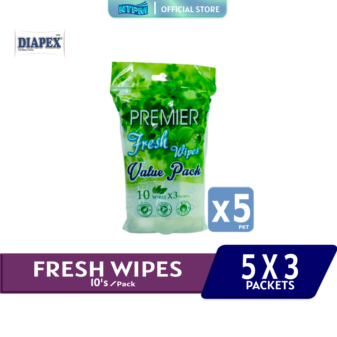 Premier Fresh Wipes 10's x 3pkts x 5 Packs