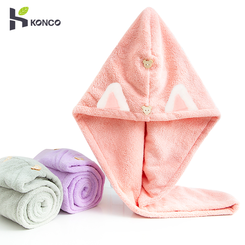 KONCO Mũ Sấy Tóc Mũ Khăn Khô Tóc Nhanh Mũ Sấy Tóc Mũ Tắm Mũ Khăn Sợi Nhỏ Màu Trơn Mũ Turban Siêu Thấm Hút Mũ Khô Tóc Cho Phụ Nữ Và Trẻ Em