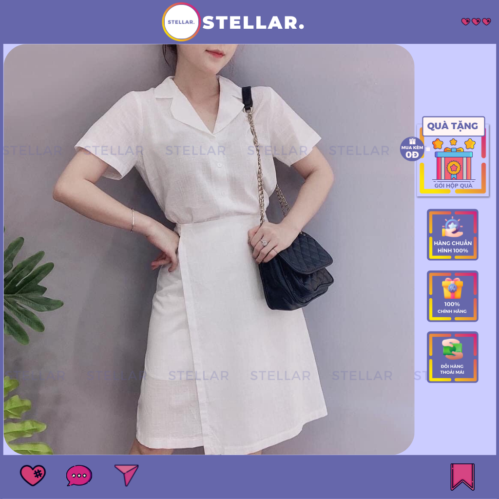 Đầm xòe sơ mi cổ vest đắp vạt 3 màu, đầm nữ thiết kế, váy thiết kế tôn dáng đi dạo phố - dx988