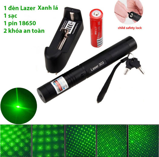 Đèn Pin Laser 303 Tia Xanh, Đỏ Siêu Sáng Cao Cấp Chiếu Cực Xa