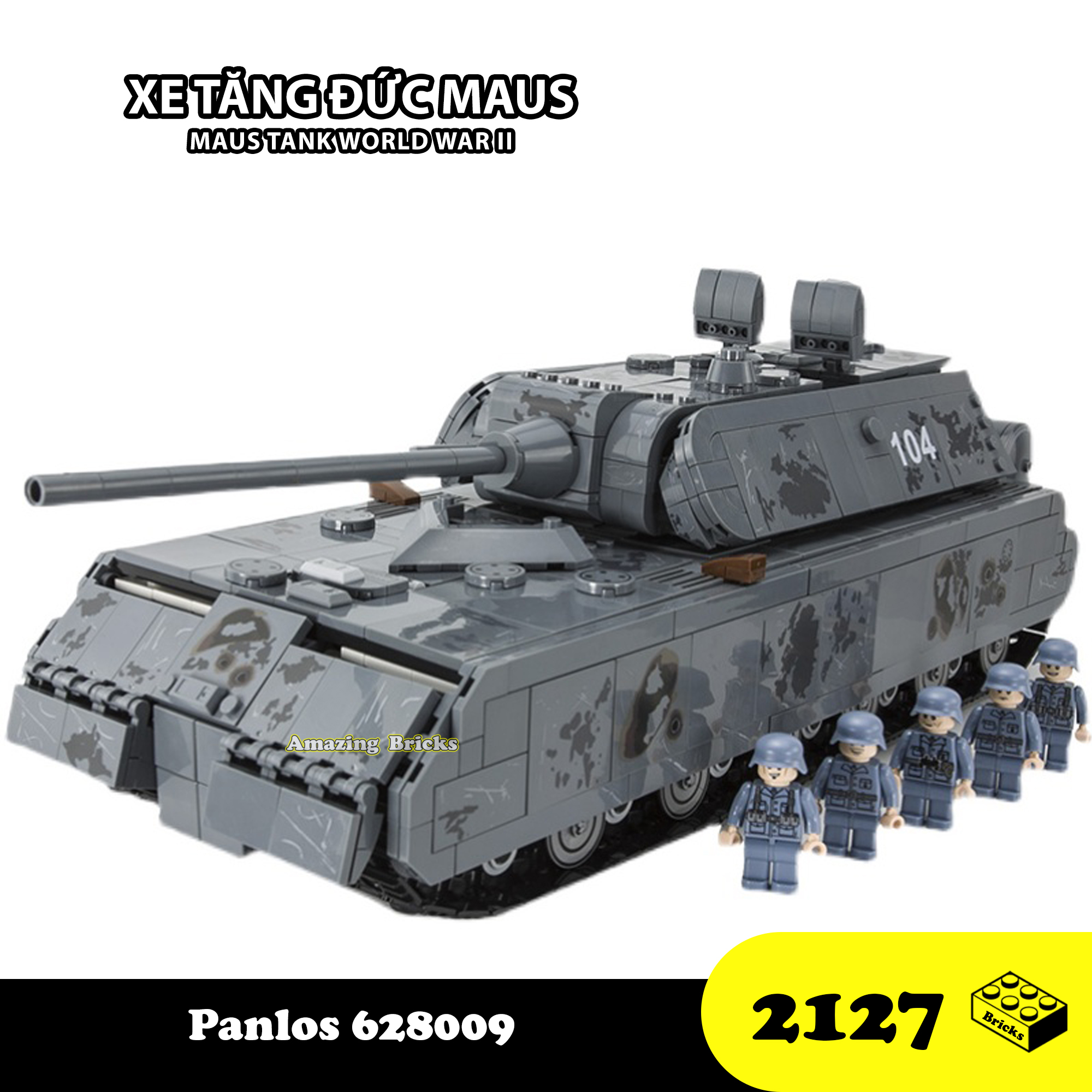 Đồ chơi Lắp ráp Xe Tăng Đức hạng nặng Maus Panlos 628009 War World II Tank Xếp hình thông minh Mô hình Xe Tăng [2127 Mảnh ghép]