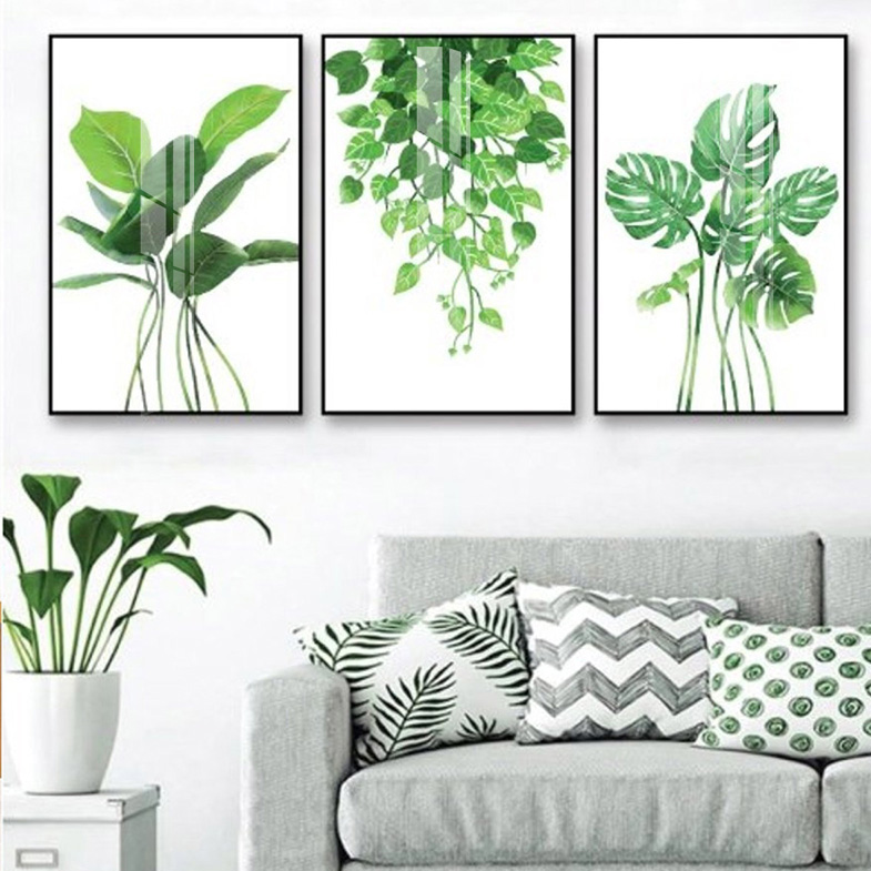Tranh Laminate - Tranh Treo Tường Phòng Ngủ Bộ 3 Lá Xanh Nhiệt Đới 2