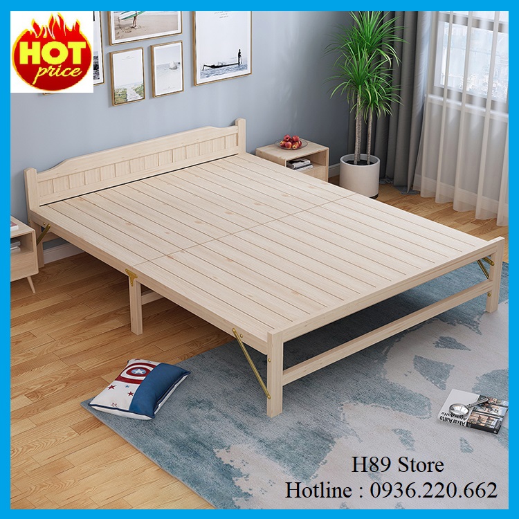 Giường ngủ gỗ thông xếp gọn cao cấp - giường gỗ thông gấp gọn thông minh tiết kiệm diện tích