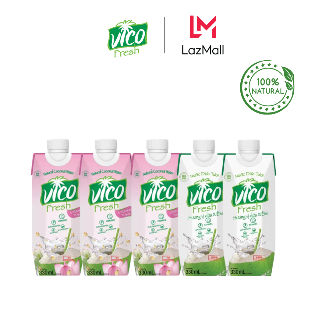 COMBO 5 HỘP 330ML NƯỚC DỪA VICO FRESH (3 SEN, 2 XIÊM)