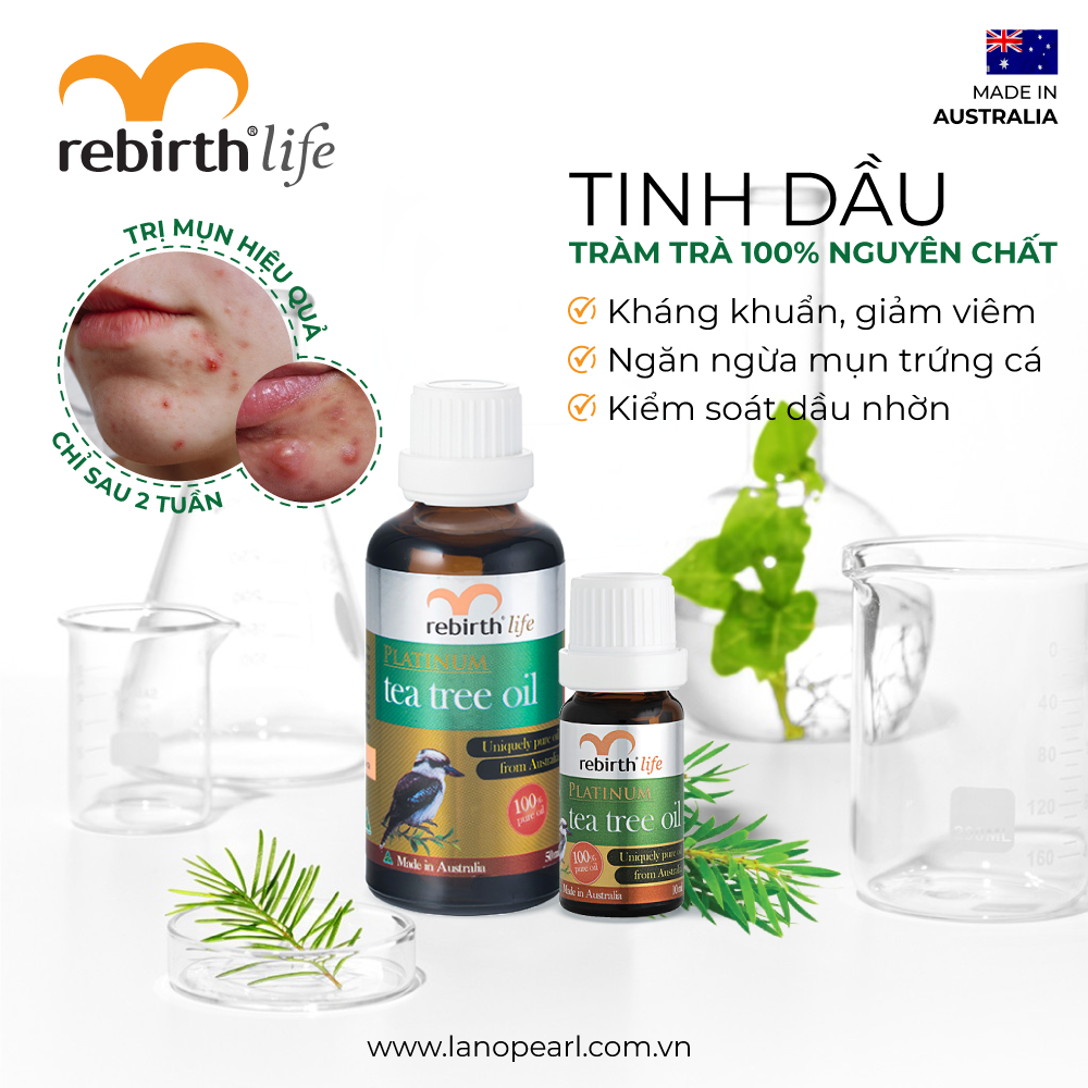 Tinh dầu tràm trà giảm mụn Rebirth Platinum Tea Tree Oil