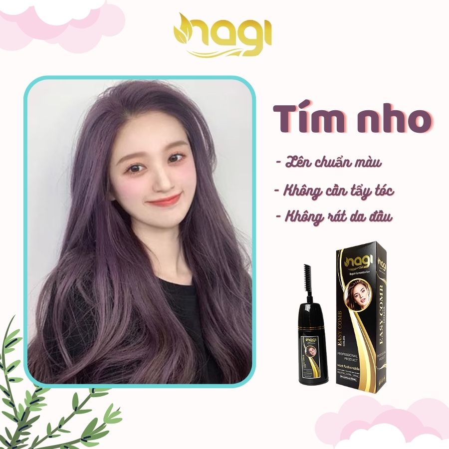 Dầu gội nhuộm tóc phủ bạc, dầu gội Nagi nhuộm tóc thảo dược màu Tím nho GRAPE VIOLET 14 chiết xuất từ thiên chiên chai 400ml
