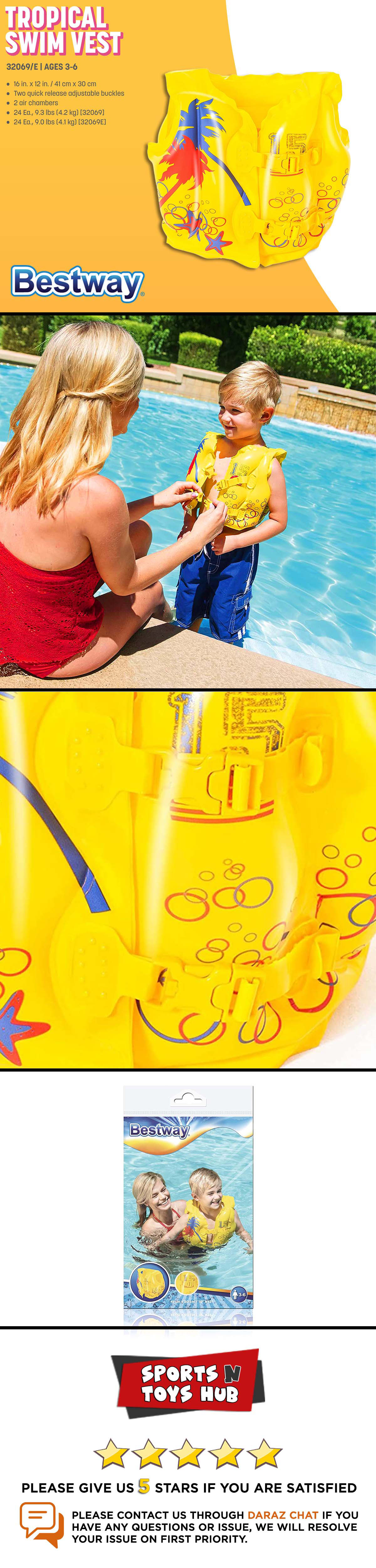 Bestway Inflatable Tropical Swim Vest 32069, Water games