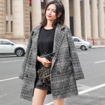 Áo khoác dạ kẻ karo dáng dài 6 cúc