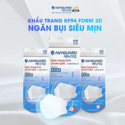 Khẩu Trang 3D Anyguard KF94 Màu Trắng Lớn 1 Cái/Túi