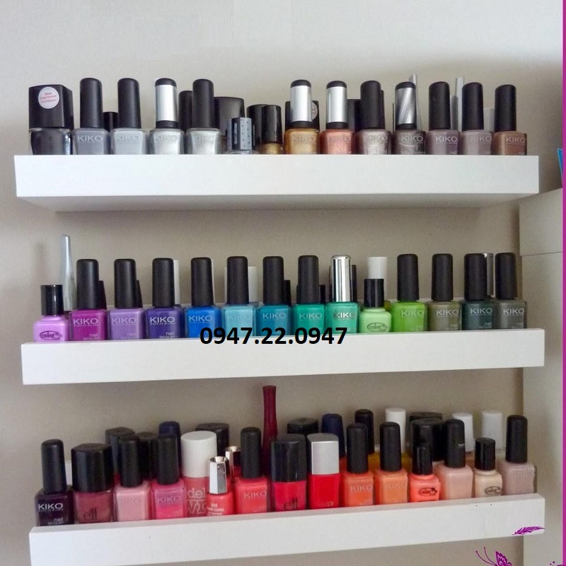 [HCM]Kệ Nail để sơn - Kệ sơn móng tay treo tường gỗ nhựa chống ẩm bộ 3 thanh ngang 40cm (Trắng)