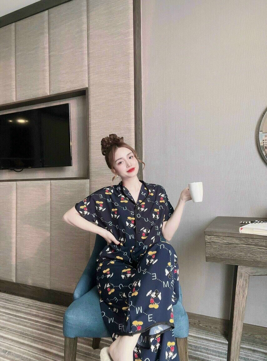 Đồ ngủ nữ in họa tiết dễ thương, đồ ngủ bộ nữ, đồ ngủ lụa satin cao cấp, đồ ngủ hai món in họa tiết dễ thương, set bộ ngủ công chúa, set bộ ngủ pijama nữ