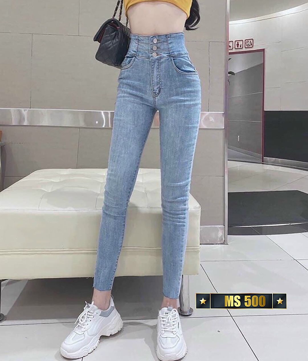 Quần jean nữ lưng cao, quần jean nữ demin lưng siêu cao co giãn mẫu mới siêu hot ms 500