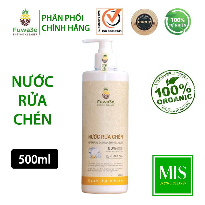 Nước rửa chén bát hữu cơ Local brand Fuwa3e organic Enzyme 500ml chất tẩy rửa sinh học fuwa an toàn cho bé bảo vệ da tay FW001B