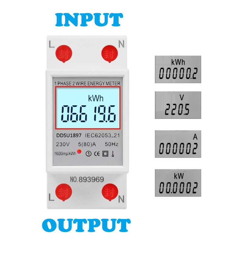 Công tơ điện tử 1 pha 4 thông số 80A đo công suất tiêu thụ, điện áp, cường độ dòng điện.Thiết bị đo công suất.CÓ LƯU SỐ KHI MẤT ĐIỆN