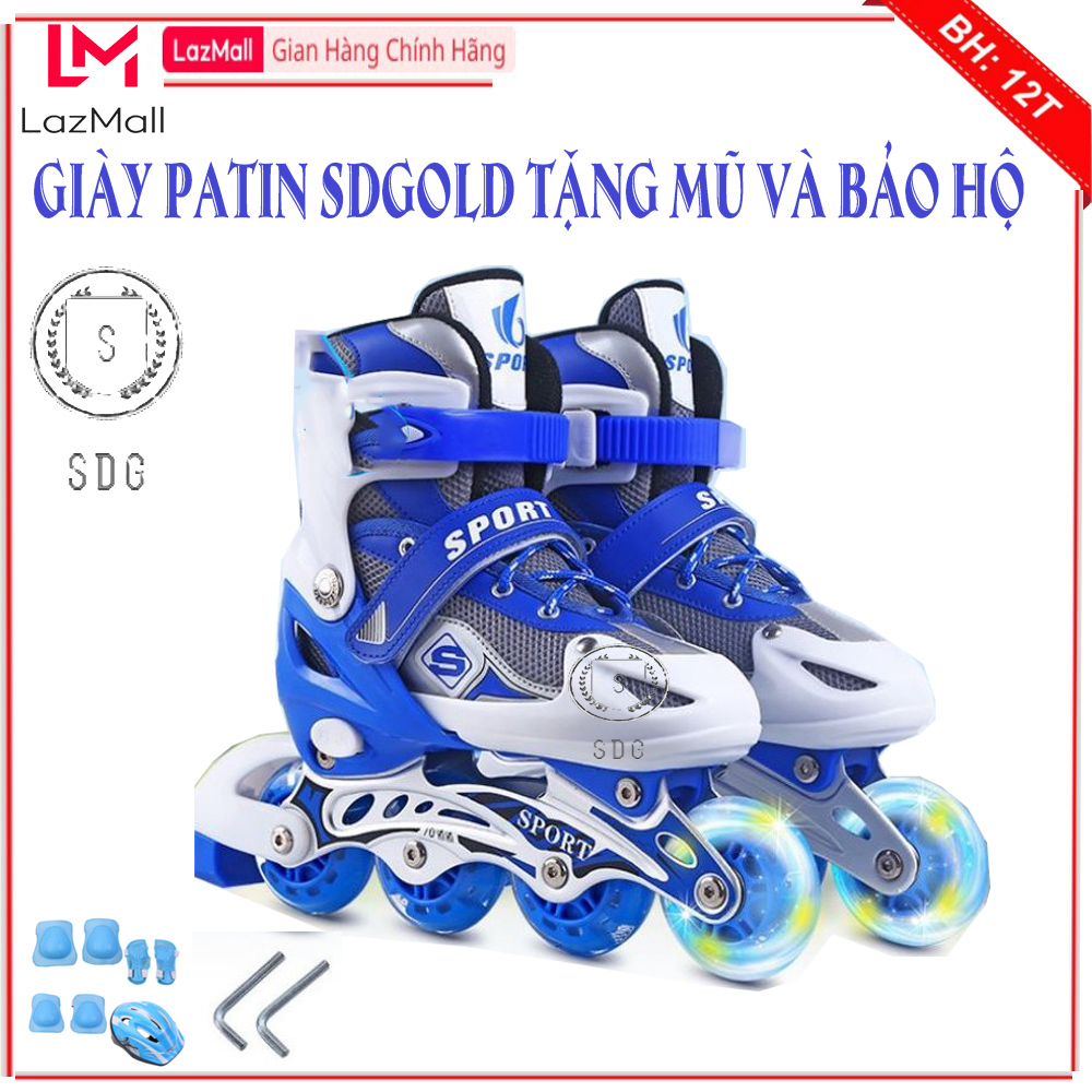 Giaỳ Patin Trẻ Em Chính Hãng SDGOLD, Tặng Kèm Mũ Và Phụ Kiện Bảo Hộ Chân Tay,Thích Hợp Với Trẻ 5 Đến 14 Tuổi, Bánh Cao Su Led Phát Sáng Bánh Đầu,Màu Sắc Đa Dạng,Thiết Kế Chắc Chắn Chống Trẹo Chân Cho Bé,Bảo Hành 1 Năm