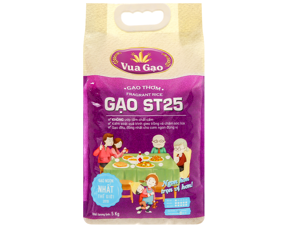 Gạo thơm Vua Gạo ST25 túi 5kg- Vua Gạo- Hàng Xuất Khẩu