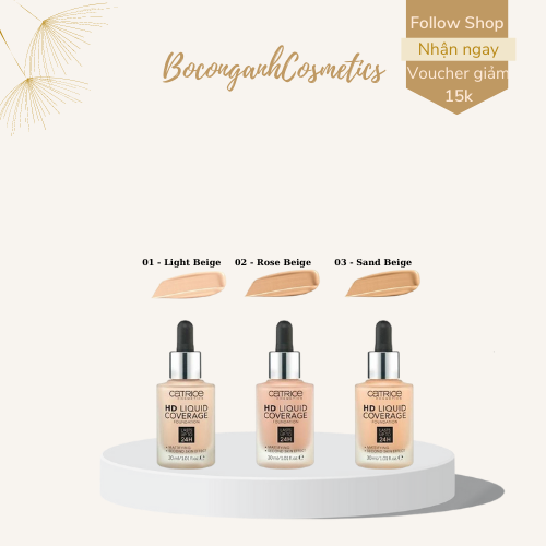 Kem Nền Catrice HD Liquid Coverage Foundation 24h tone #010 #020 #030 mỏng mịn đều màu chống nắng chính hãng 30ml.