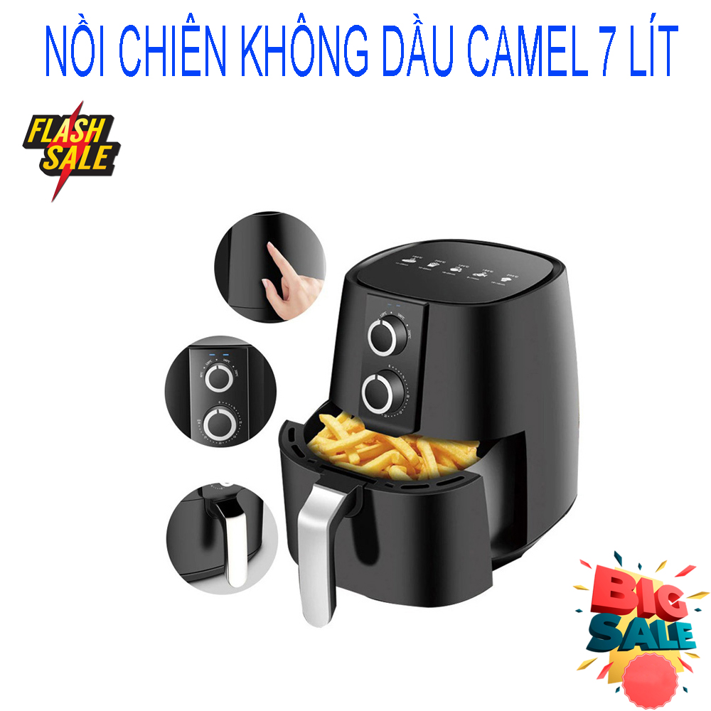( XẢ KHO- THANH LÝ 50% ) Bếp Chiên Không Khí Cao Cấp, Nồi Chiên Không Dầu Camel 7L Thế Hệ Mới, Sang Trọng, Tiện Dụng,  Công Suất Lớn, Khả Năng Cách Nhiệt Tốt, Cho Thức Ăn Không Dính Dầu Mỡ, ( BẢO HÀNH LÊN ĐẾN 12 THÁNG )